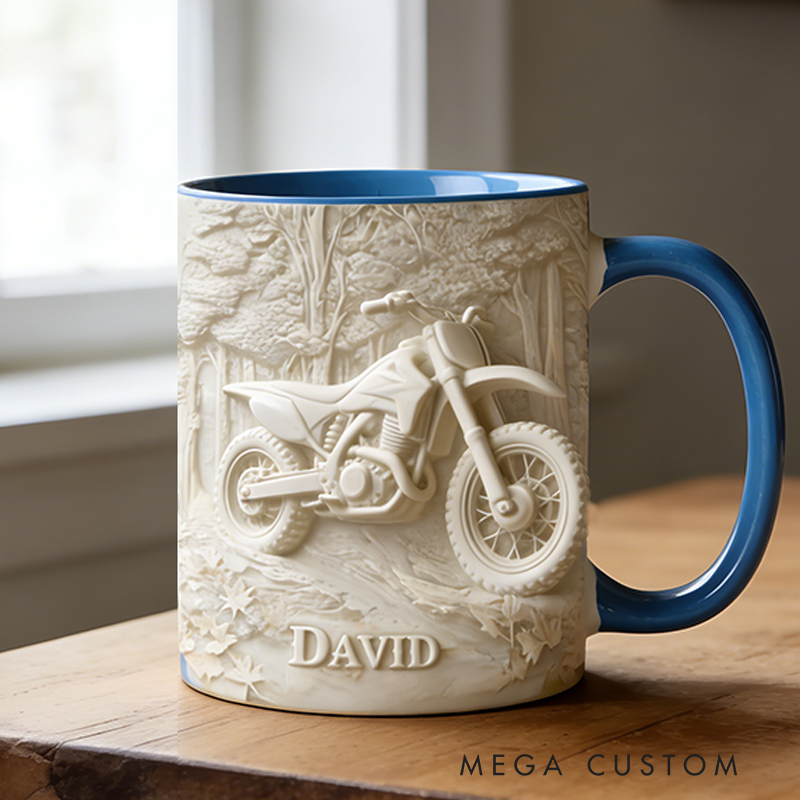 Personalized Motorcycle Mug with 3D-Like Design Custom Name Biker Gift Coffee Cup