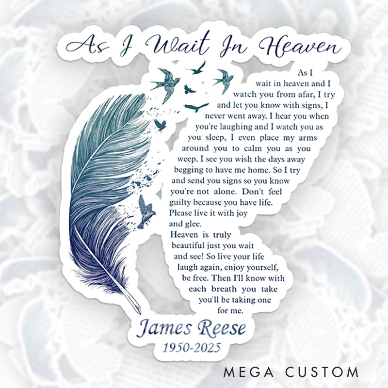 Personalized Memorial Sticker Watercolor Feather Birds Heaven Poem Sympathy Gift for Loss of Loved One Grieving