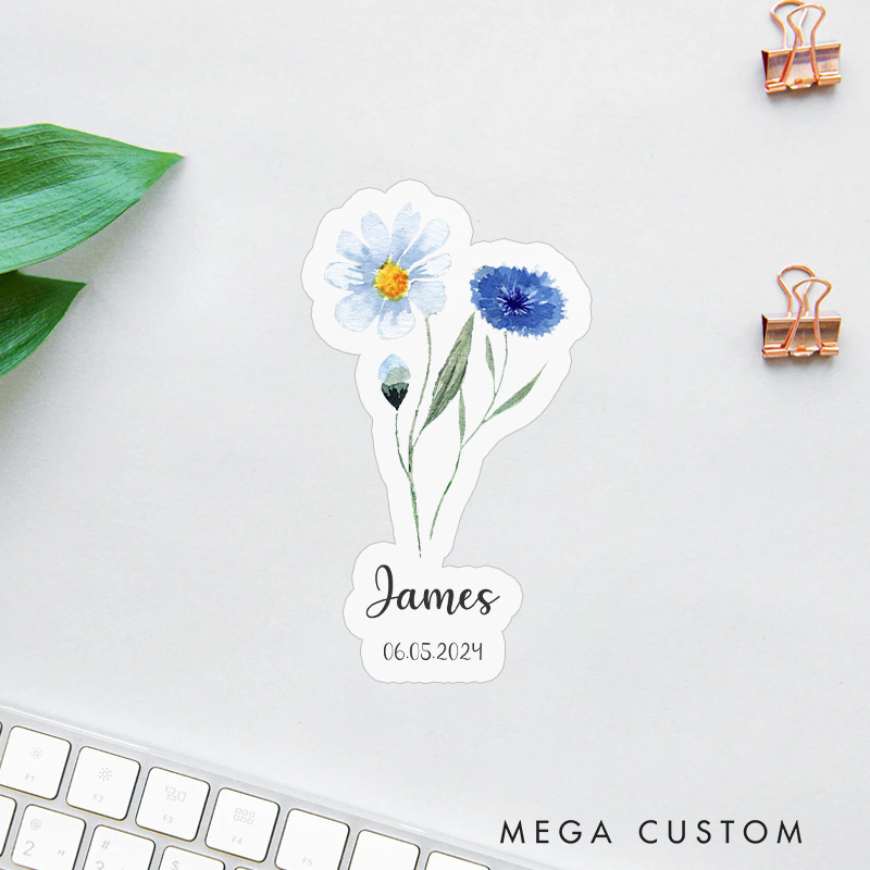 Personalized Sticker for Loss of Loved One Sympathy Gift Watercolor Flower with Custom Name Date