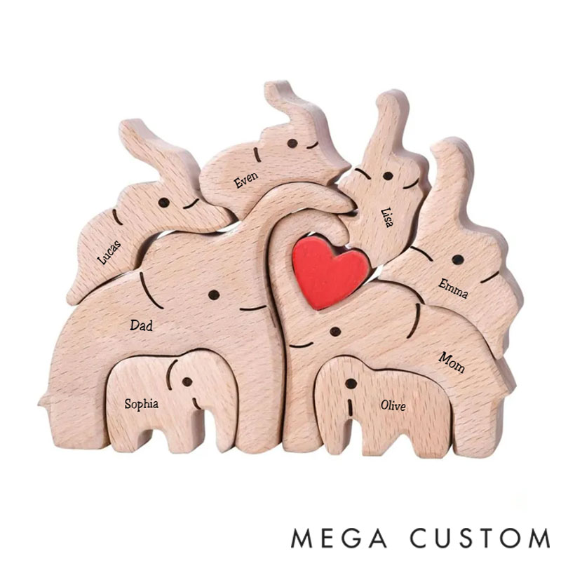 Personalized Wood Elephant Figurine Cuddling Decoration Hand-Carved Elephant for Family Keepsake Gifts
