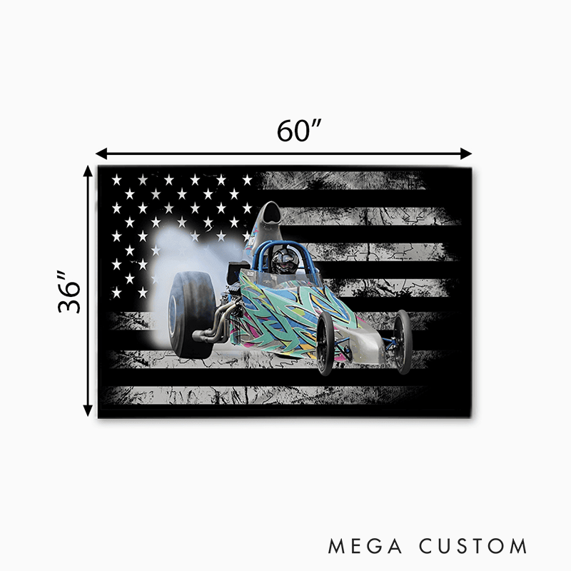 Personalized Car Tapestry with Flag Design Custom Racing Car Photo Wall Hanging Gift for Racers and Racing Lovers