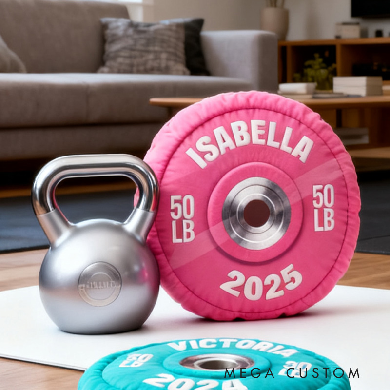 Personalized Weight Lifting Plate Name Pillow Graphic 3D Print Gift Ideas Exercise Themed Christmas Weightlifting Workout Pillow Comfortable Christmas Decor for Gym Lovers