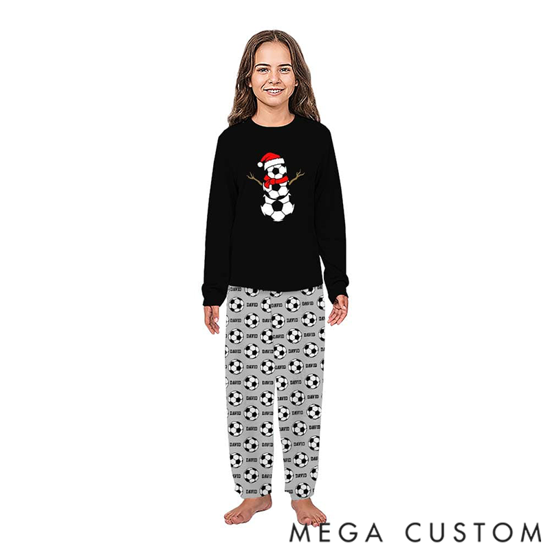 Personalized Christmas Pajamas Set Soccer Snowman Matching Family Pj Sets With Custom Name for Family  