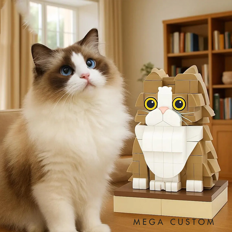 Personalized Custom Human & Cat Brick Figure Set - Personalized 2-Piece Minifigure Building Blocks, Custom Photo Pet & Owner Gift