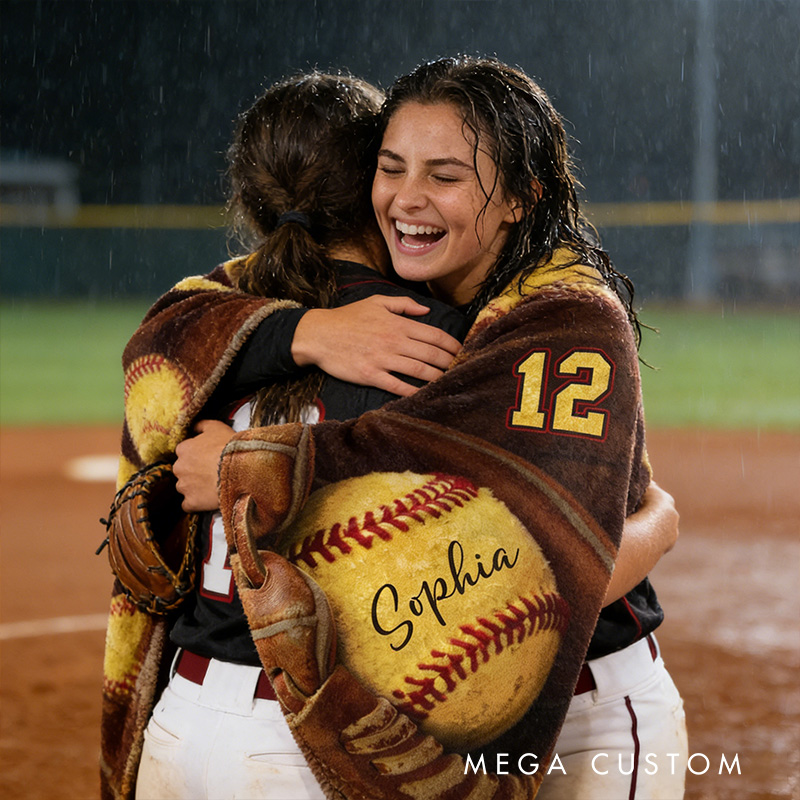 [Copy]Personalized Softball Blanket with Custom Name and Number Design