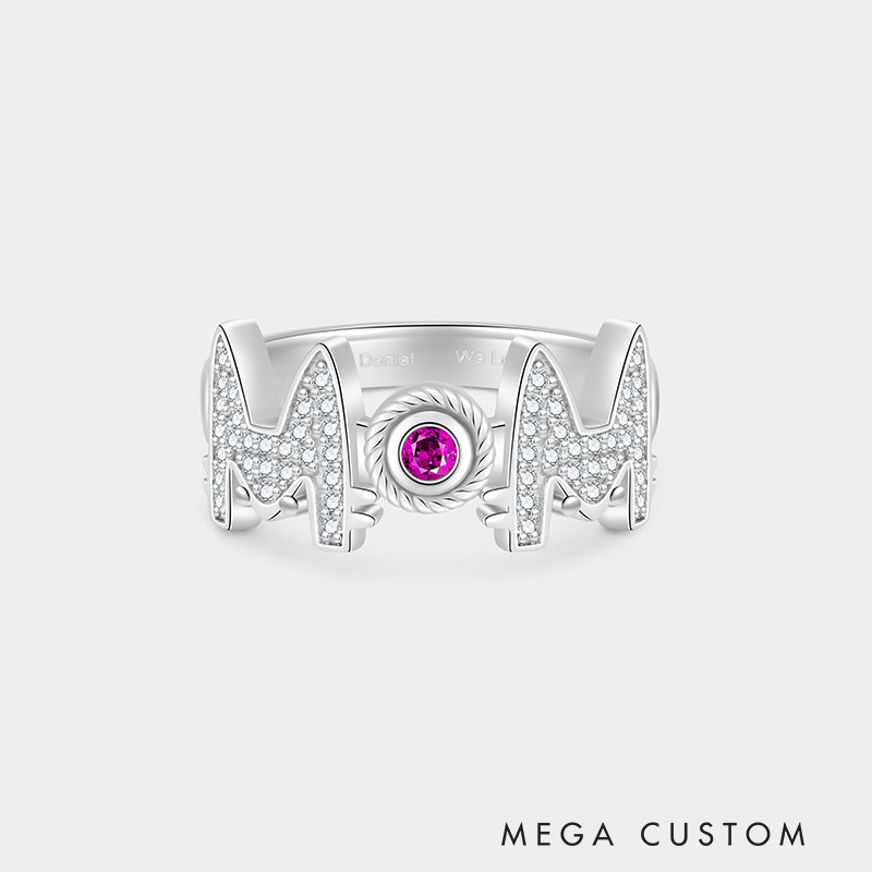 Personalized MOM Cat Ring A Gift for Your Beloved   925 Sterling Silver Necklace