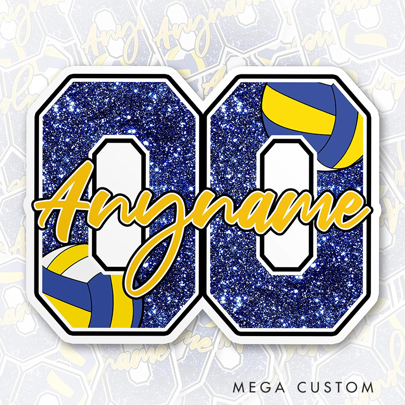Personalized Volleyball Sticker Glitter Name and Nmuberwith Dynamic Ball Design
