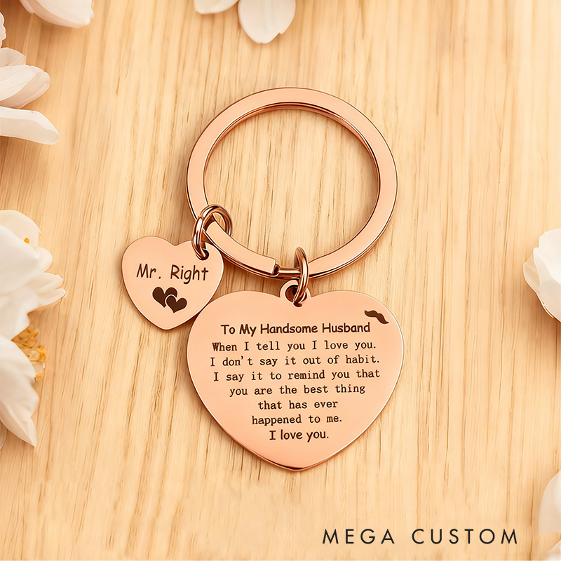 Personalized Heart Keychain for Husband Valentines Day Gifts Stainless Steel Keychain Engraved Couple Gifts  Anniversary for Him