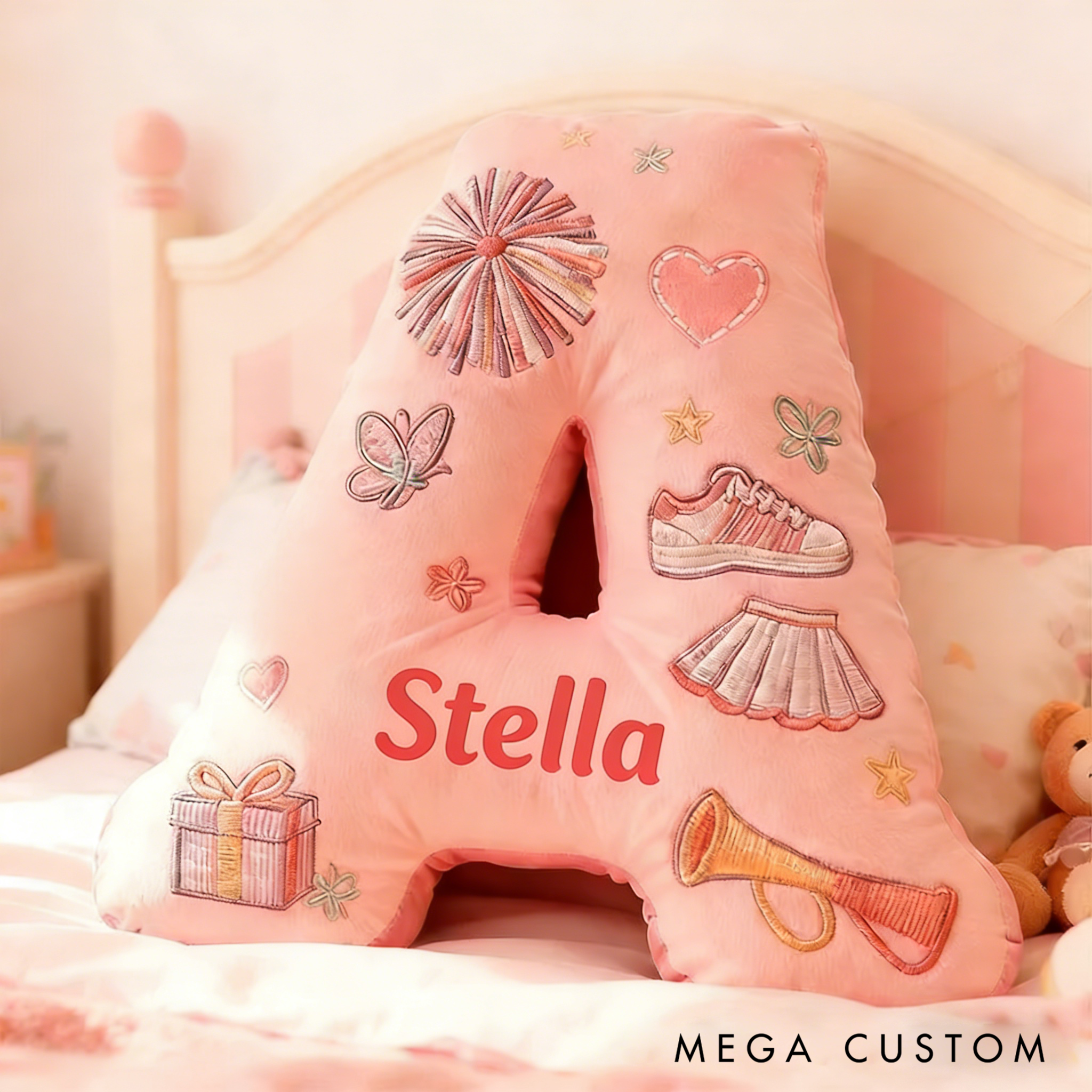 Personalized Cute Cheerleader Letter Pillow with Custom Name for Girls and Cheer Squad Members