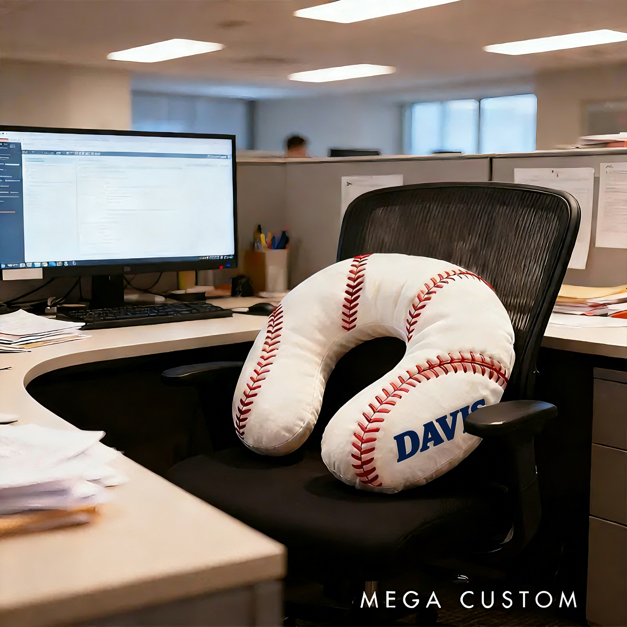 Personalized Baseball U-Shaped Pillow with Custom Name Design