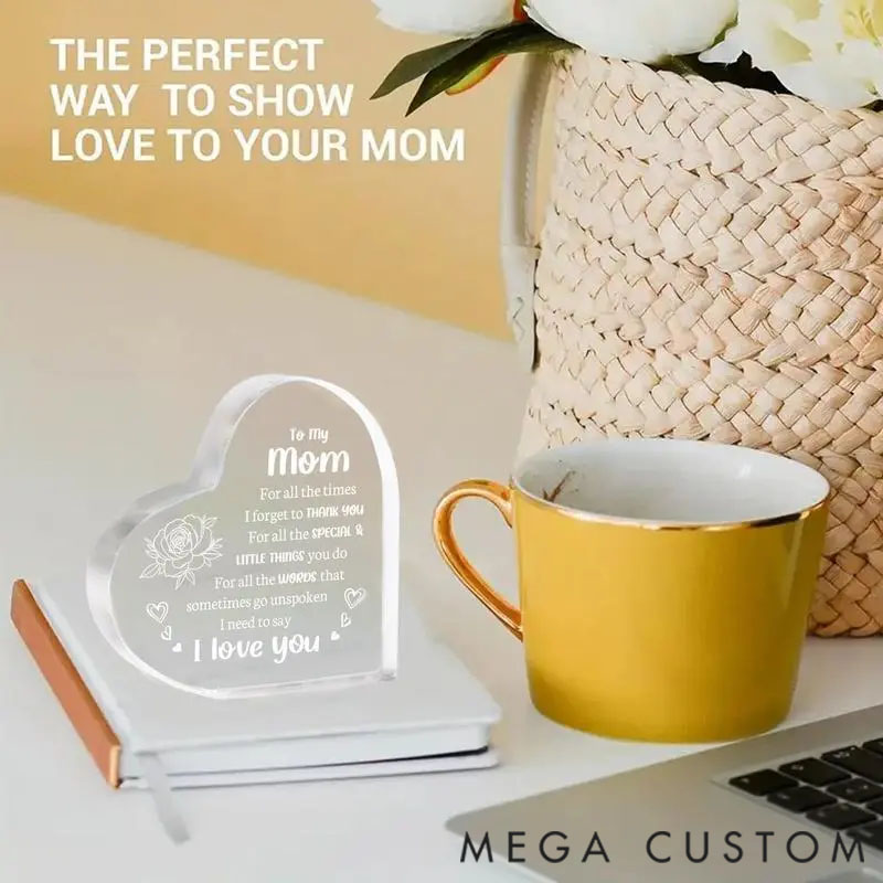 Personalized Heart-Shaped Acrylic Figurine of a Loving Mother, a Valentine's Day Gift for Mom.