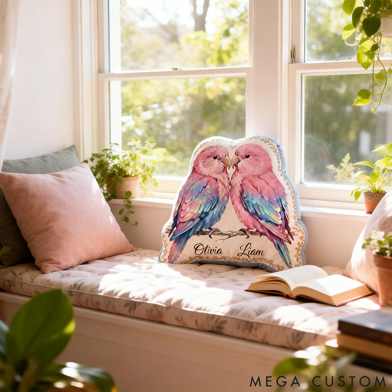 Personalized Lovebirds Lover Custom Names Romantic Valentine Couple Keepsake Decorative For Pet Lover For Lovebirds Lover Graphic 3D Print Pillow