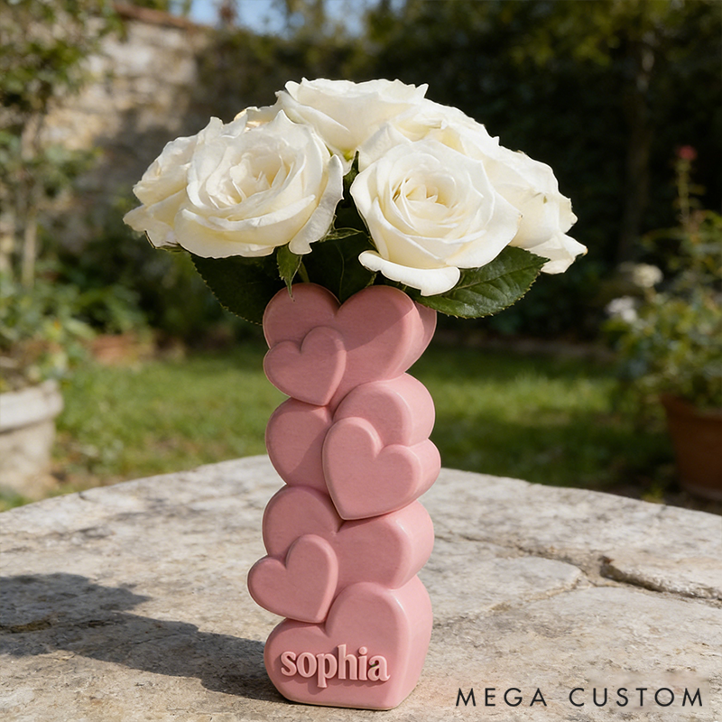 Personalized 3D Heart Shaped Vase Makeup Brush Holder Layer-Heart Design Vase Romantic Anniversary & Valentine's Day Decor