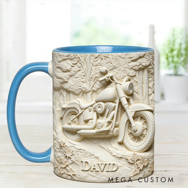 Personalized Motorcycle Mug with 3D-Like Design Custom Name Biker Gift Coffee Cup