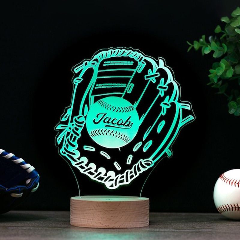Personalized Baseball Glove LED Night Light with Custom Player Name for Kid's Glove Ball Decor Lamp Birthday Gift