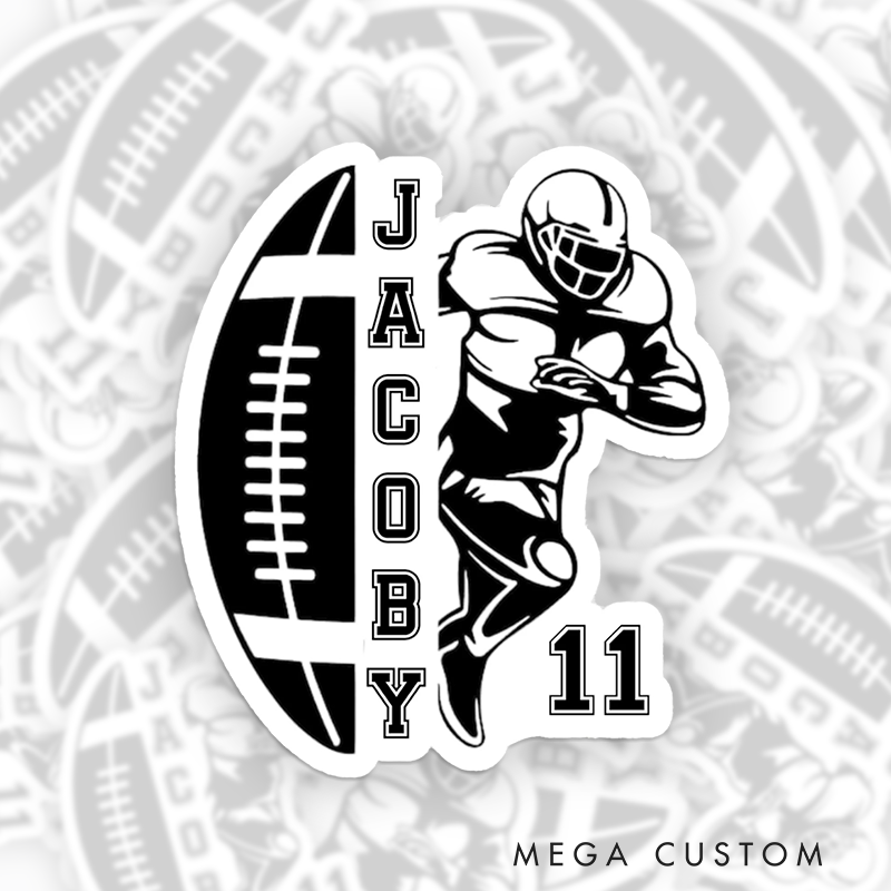Personalized American Football Sticker with Custom Name and Number - Football Team Gift