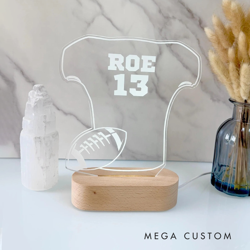 Personalized American Football and Rugby LED Night Light with Custom Jersey Name and Number
