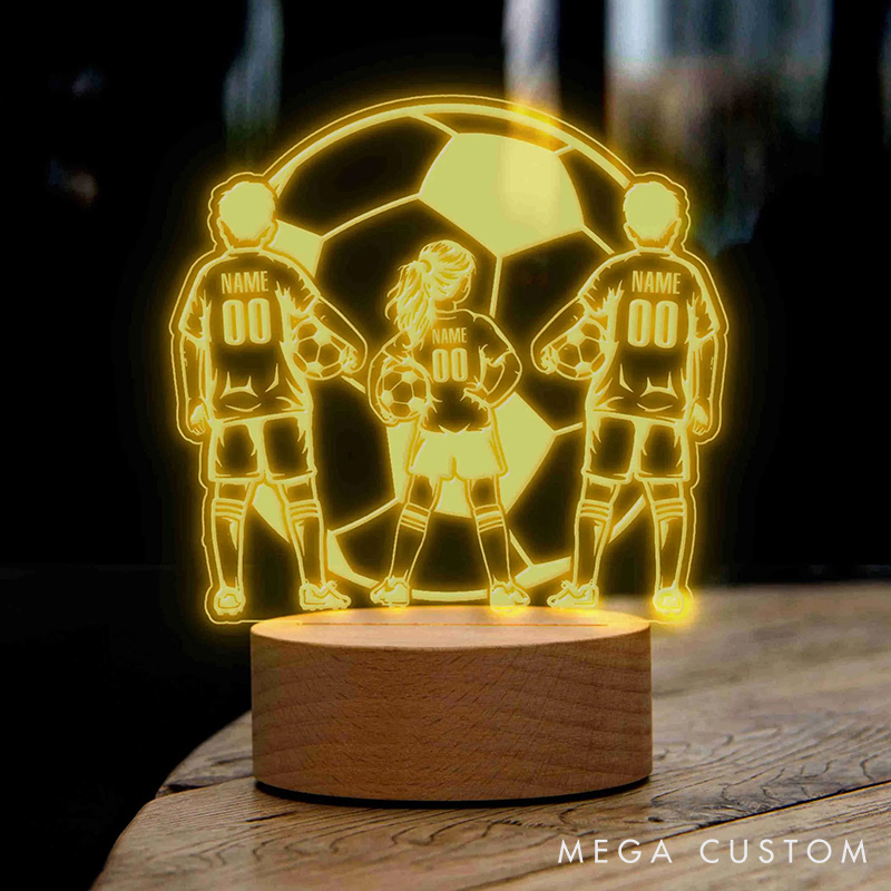 Personalized Soccer 3 Player LED Night Light with Custom Name and Number