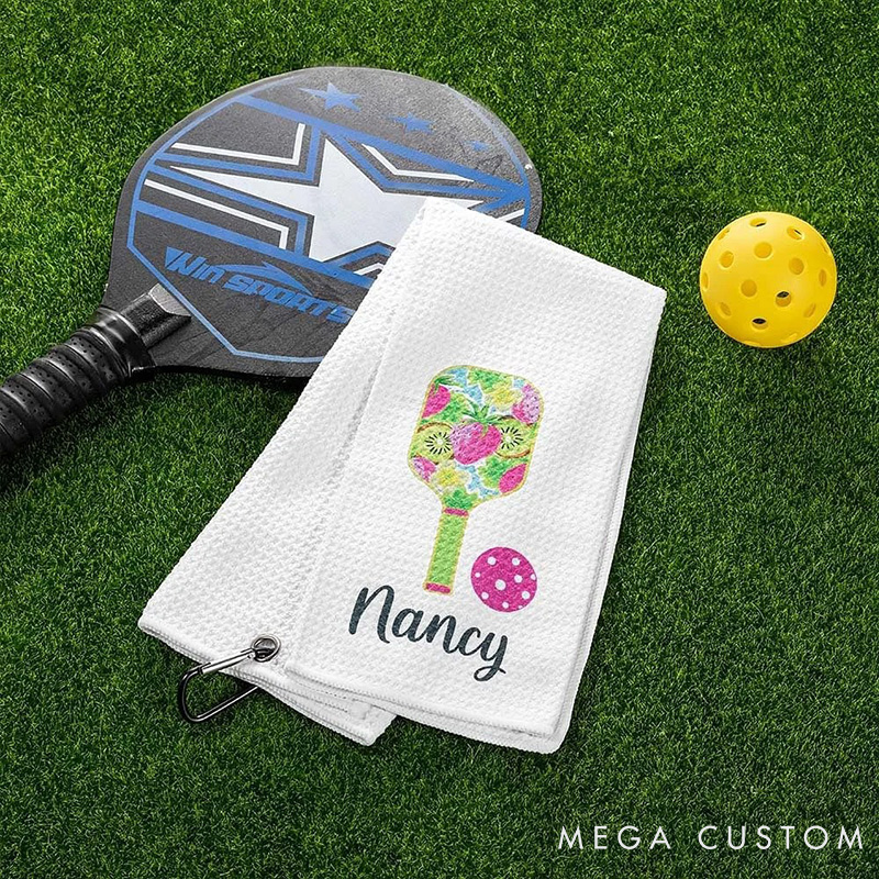 Personalized Colorful Pickleball Design Towel with Custom Name for Pickleball Lovers
