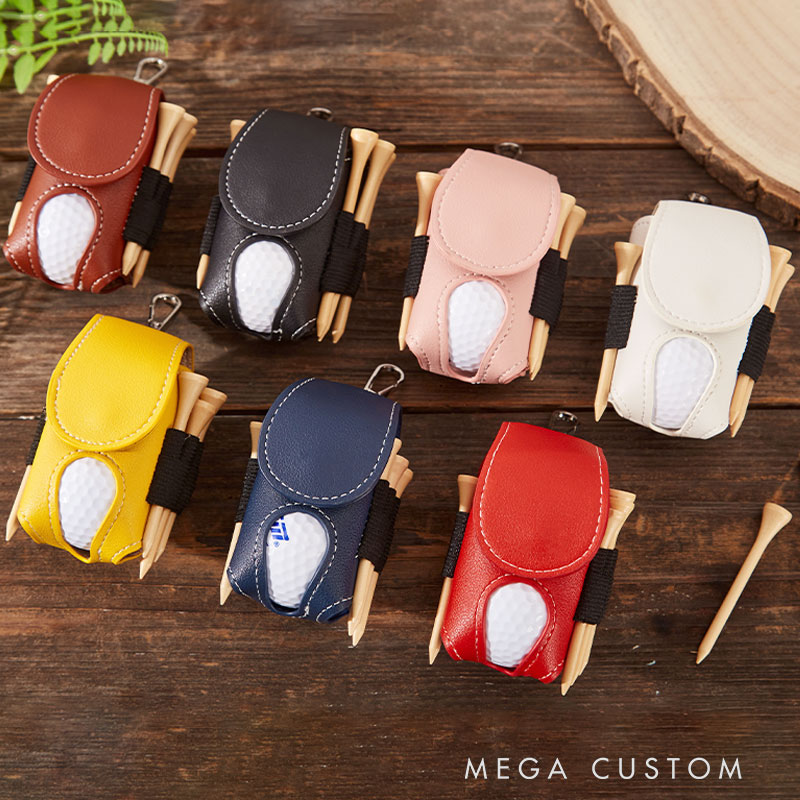 Personalized Leather Golf Ball Pouch with Custom Name Initials and Compact Design