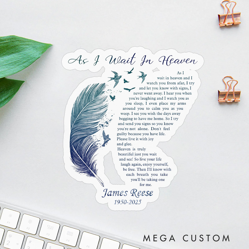 Personalized Memorial Sticker Watercolor Feather Birds Heaven Poem Sympathy Gift for Loss of Loved One Grieving