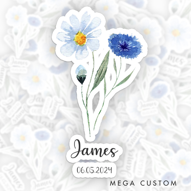 Personalized Sticker for Loss of Loved One Sympathy Gift Watercolor Flower with Custom Name Date
