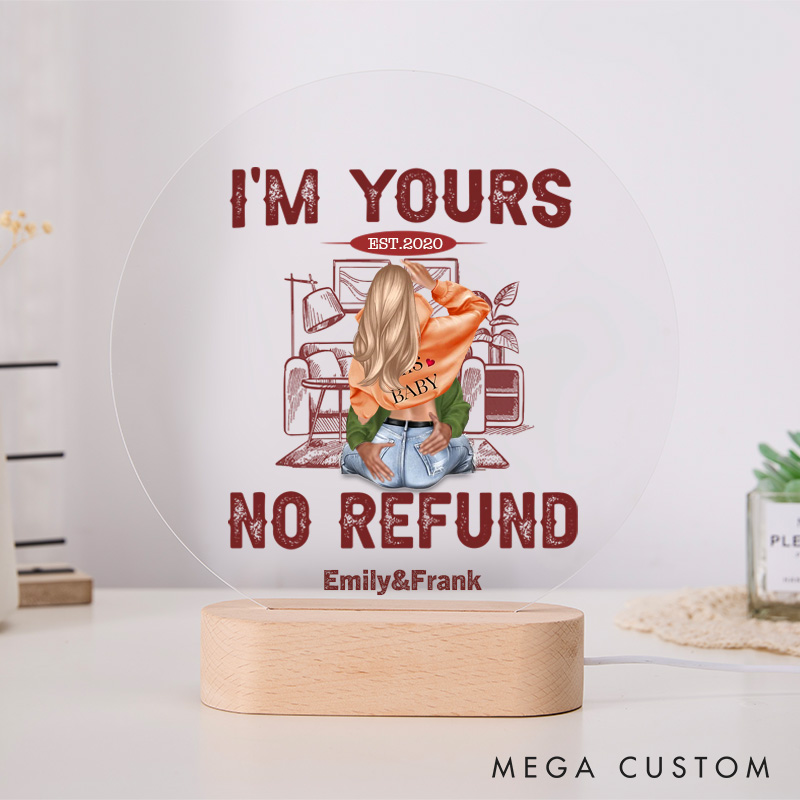 Personalized I Am Yours No Refund Warm LED Night Light with Names Couple Valentine's Day Night Light Anniversary Gift for Couple