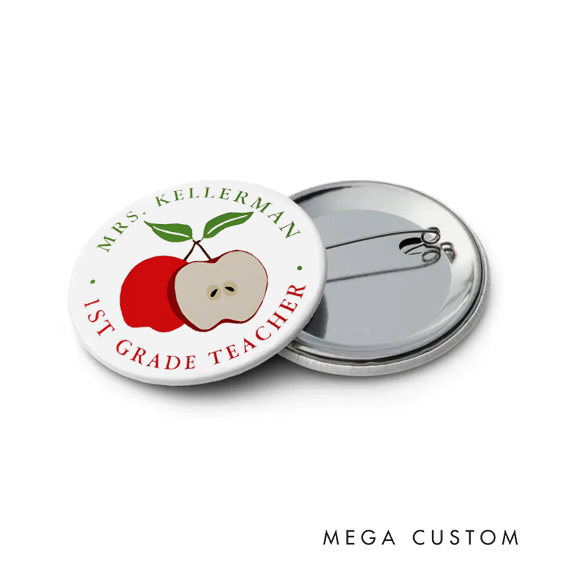 Personalized Teacher Button Pin Red Apple Teacher Fun Badge Gift Teacher Appreciation Gift