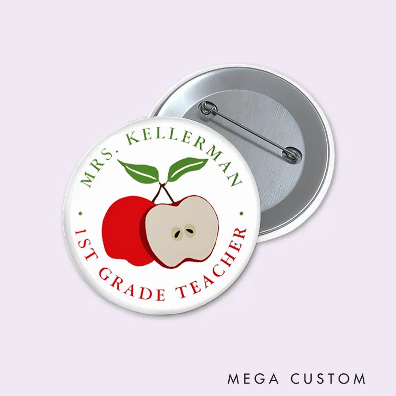 Personalized Teacher Button Pin Red Apple Teacher Fun Badge Gift Teacher Appreciation Gift