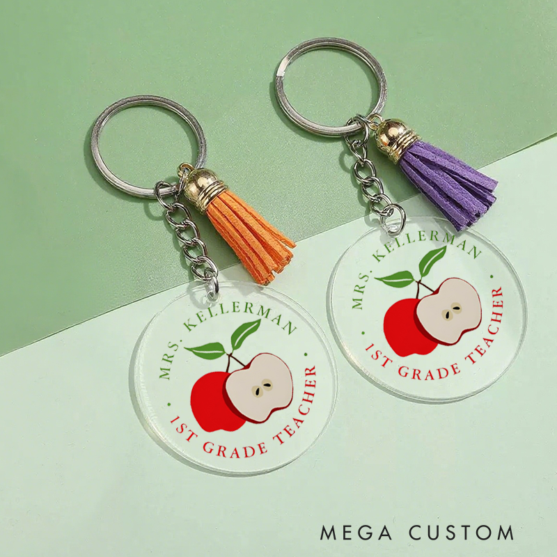 Personalized Acrylic Tassel Keychain for Teachers Customized Red Apple Teacher Design Keychain Teacher Appreciation Gift 