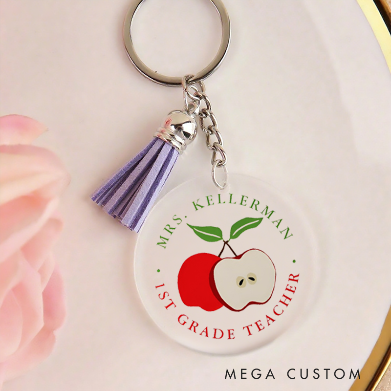 Personalized Acrylic Tassel Keychain for Teachers Customized Red Apple Teacher Design Keychain Teacher Appreciation Gift 
