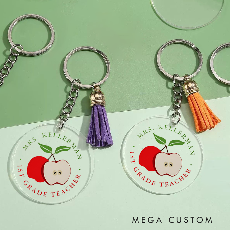Personalized Acrylic Tassel Keychain for Teachers Customized Red Apple Teacher Design Keychain Teacher Appreciation Gift 