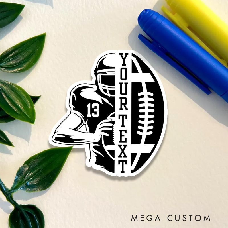 Personalized American Football Player Design Sticker with Custom Text and Number