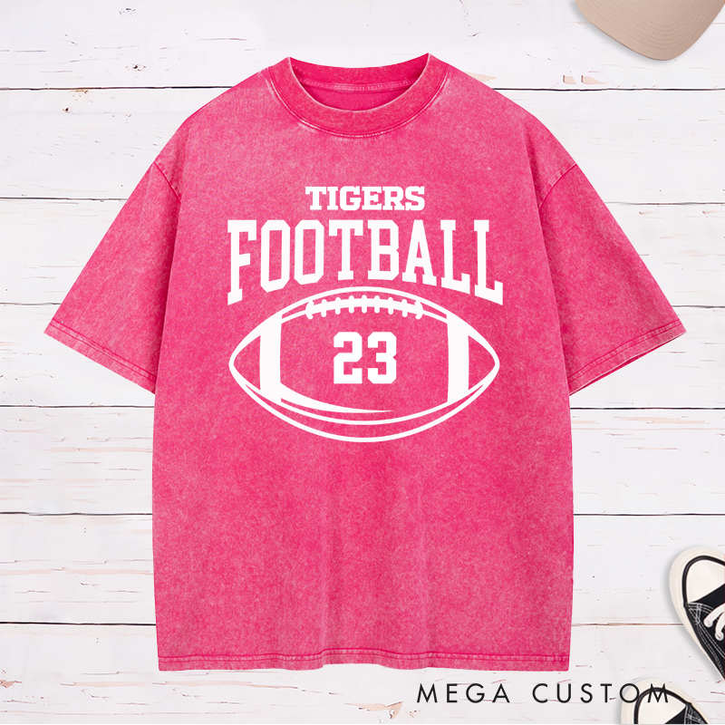 Personalized American Football and Rugby Washed T-Shirt with Custom Team Name and Number