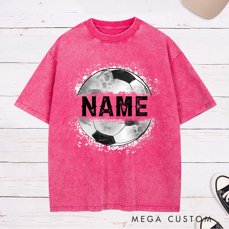 Personalized Athletic Washed T-Shirt with Soccer Ball Graphic and Name  