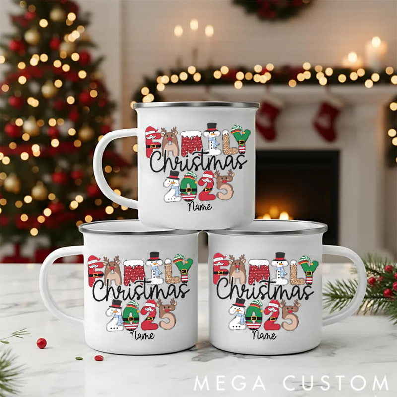 Personalized Family Christmas Enamel Mug Cherish Your Family Memories this Holiday Season