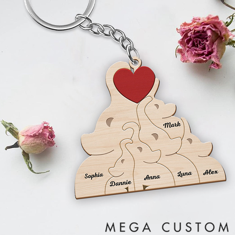 Personalized Love Elephant Family Acrylic Keychain Gift for Family