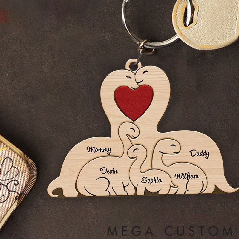 Personalized Love Dinosaurs Family Acrylic Keychain Gift for Family