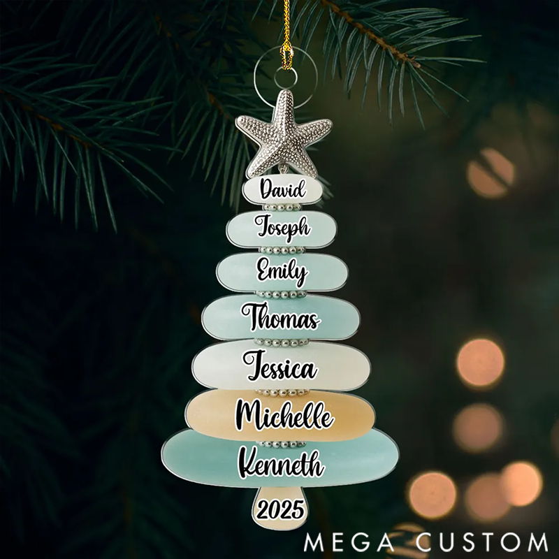Personalized Sea Glass Christmas Tree Acrylic Ornament Gifts for Family
