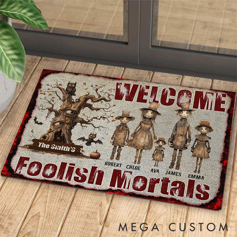  Personalized Welcome Foolish Mortals Scarecrow Family Doormat Halloween Gift