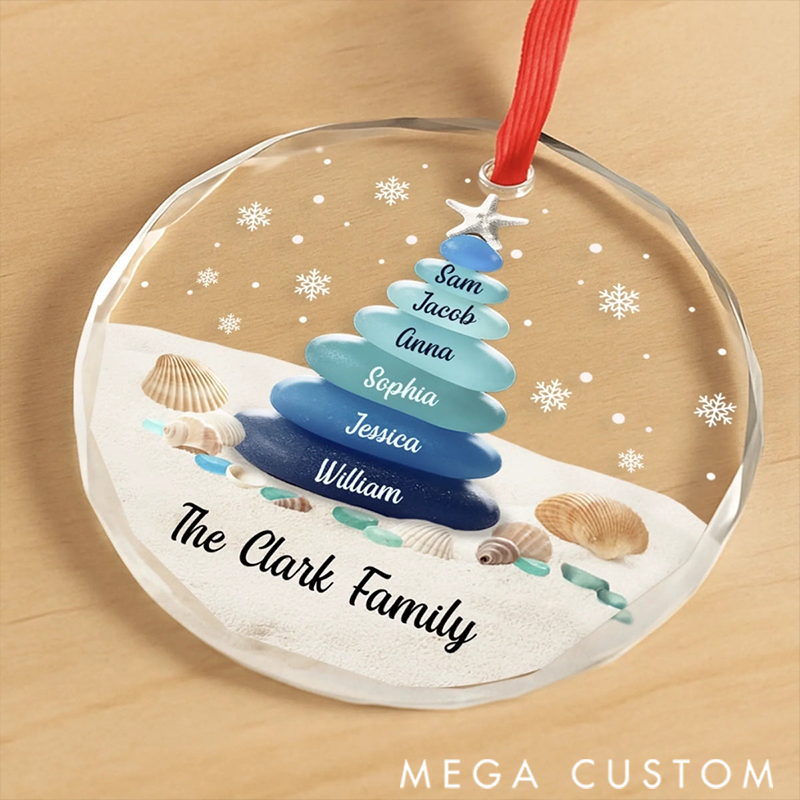 Waves Bring Us Closer Sea Glass Circle Glass Ornament Christmas Birthday Gifts for Mom Dad