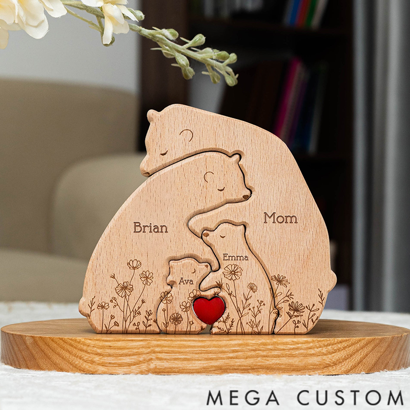 Personalized Hugging Bear Family Floral Version Wooden Bear Family Puzzle Christmas Gift for Family