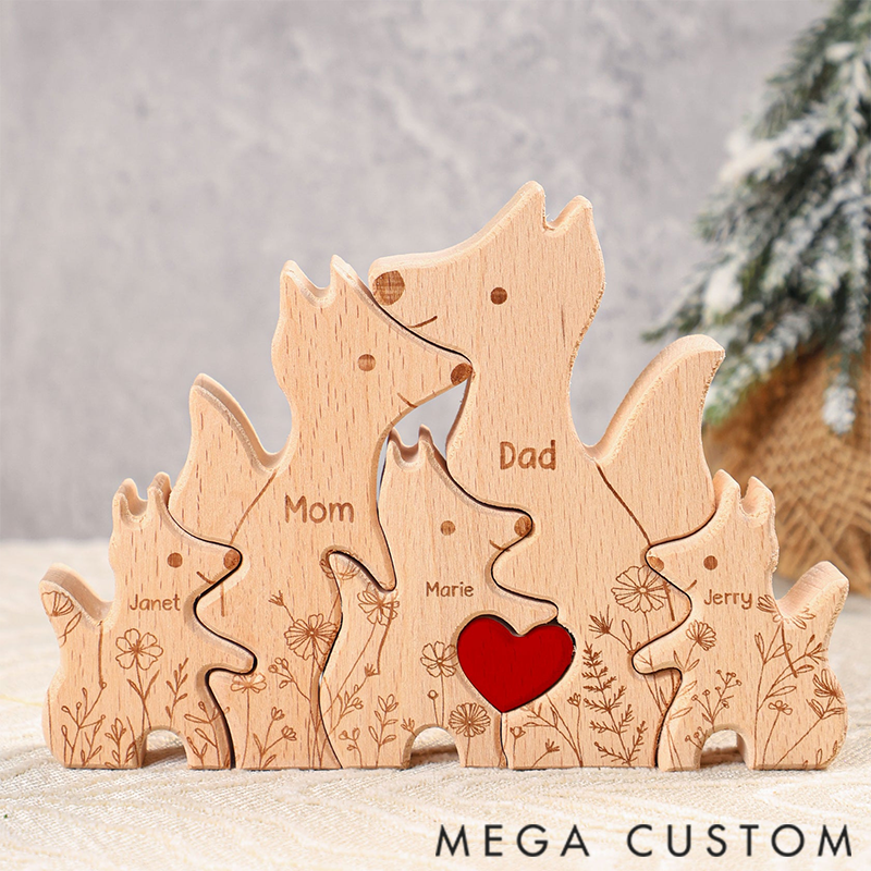 Personalized Wooden Fox Family Puzzle Christmas Gift for Family