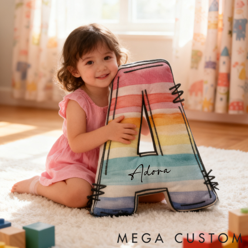 Personalized Rainbow Alphabet Shaped Pillow Graphic 3D Print