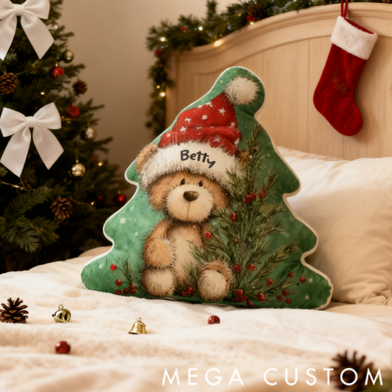 Personalised Christmas Bear Shaped Pillow Christmas Gift for Family 3D Printed Design
