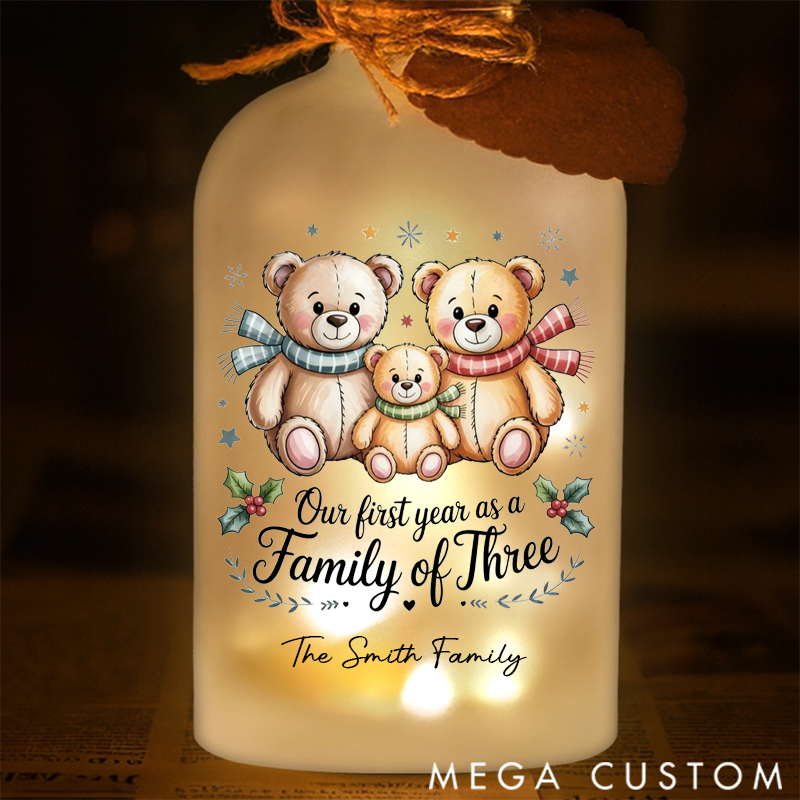 Personalized Our First Year Christmas Bears Family Christmas LED Glowing Glass Bottle Family Christmas Gift