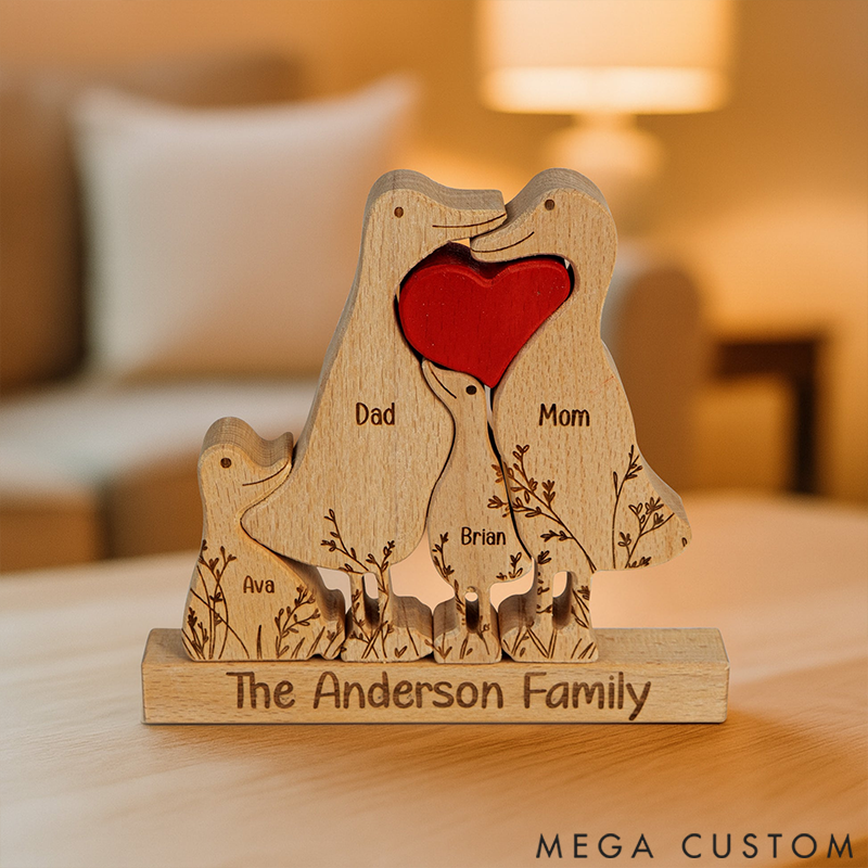 Personalized Wooden Duck Family Puzzle Shaped Wooden Ornament Gift for Family