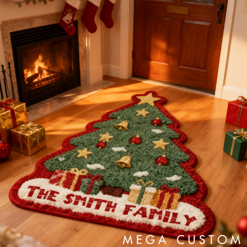 Personalized Customizable Family Name Christmas Tree Doormat Christmas Gift for Family