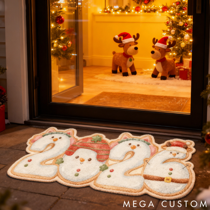 Personalized Cute Number Snowman Christmas Doormat Gift for Family Members