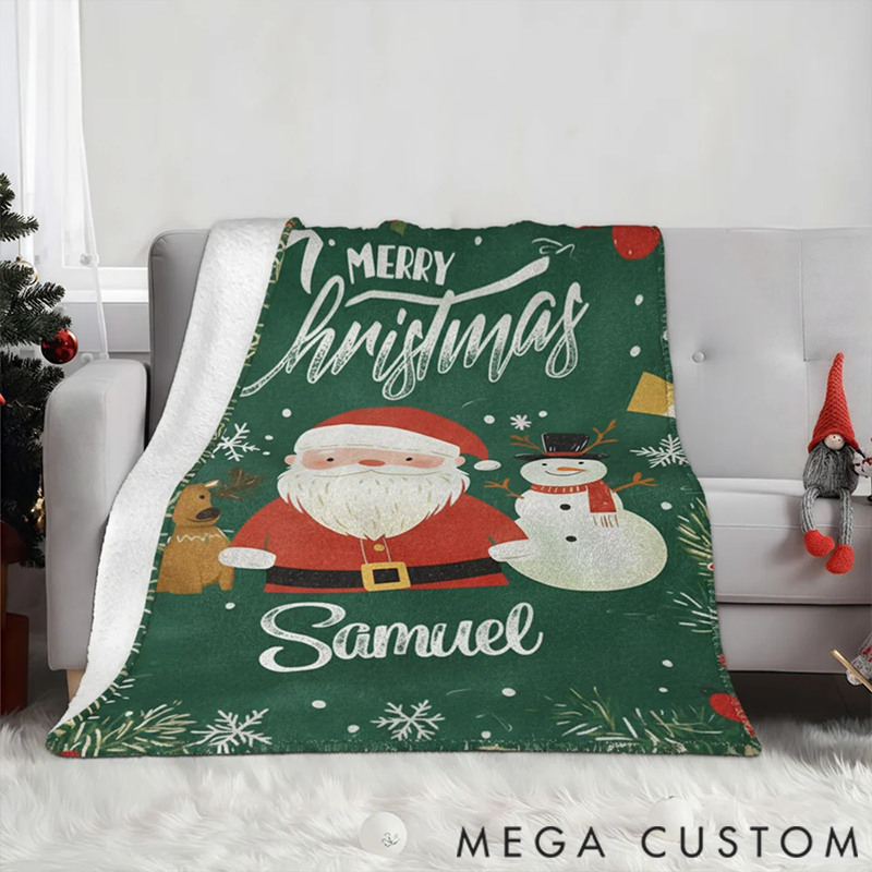 Personalized Merry Christmas Soft Throw Blanket with Name Christmas Gift for Family